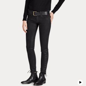Polo Ralph Lauren Women's Sizes 29 Tompkins Skinny Jeans Black Leather Lace Up